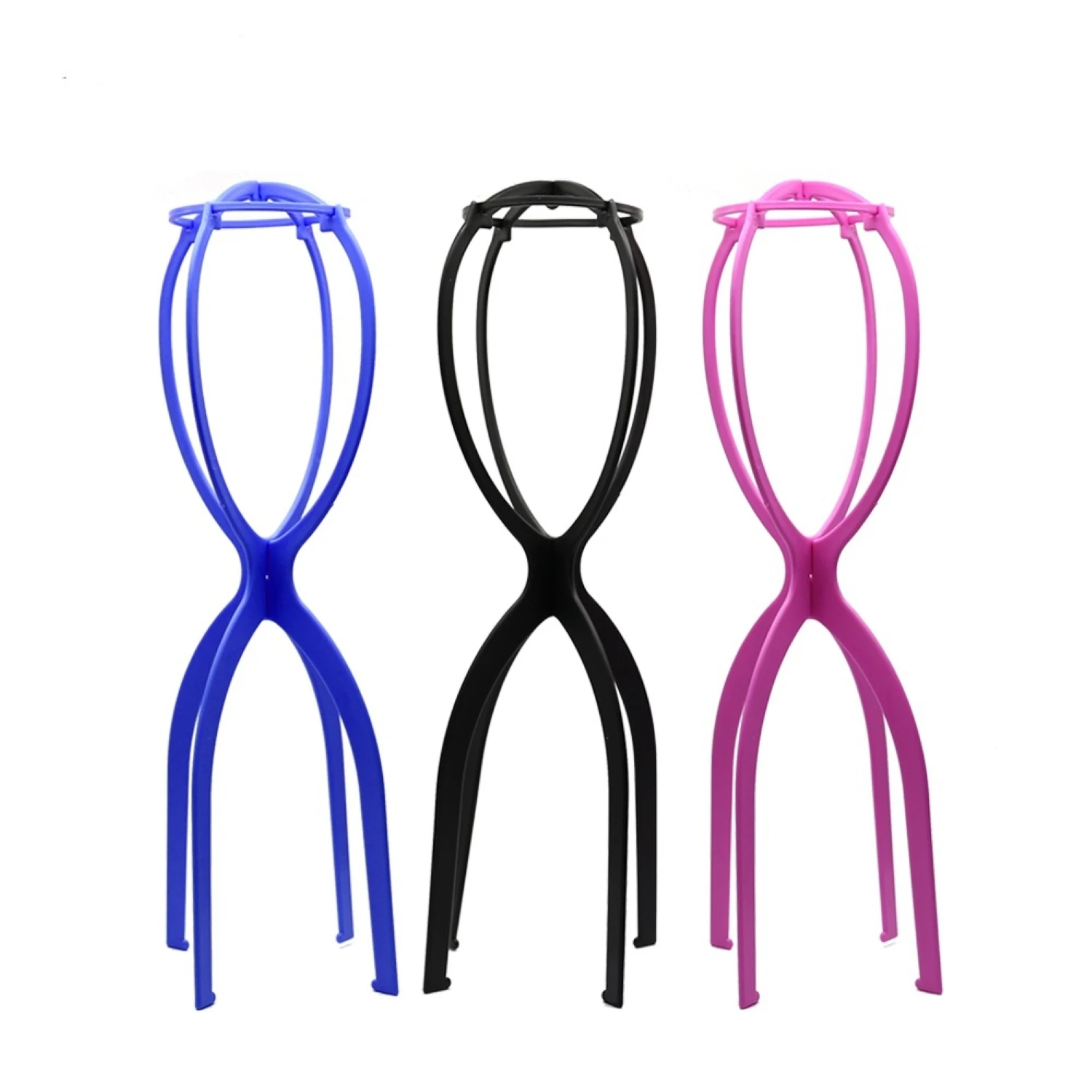 Wigundle 50cm Black/Pink/Blue Color Ajustable High Wig Stand Plastic Wig Holder Portable Folding For Styling Display women long