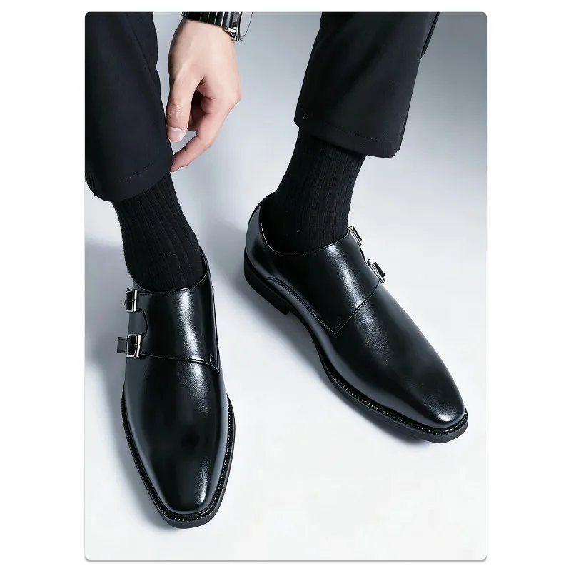 Men's Oxfords Shoes Classic Retro Dress Men's Monk Leather With Pointed Toe Buckle Business Office Wedding Comfortable