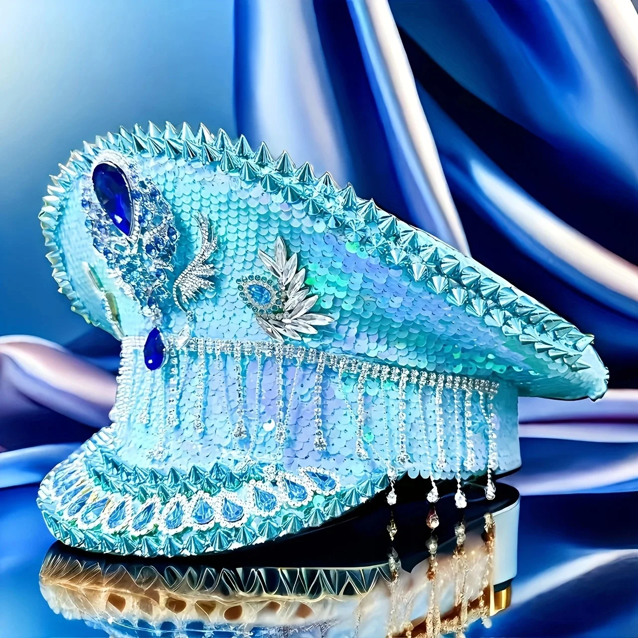 ホンルアン-ブルー-スチームパンク-キャプテンハット-ラインストーン付き-バーニングマンフェスティバル-女性用-ヴィンテージミリタリーアクセサリー&ミリタリーキャップ