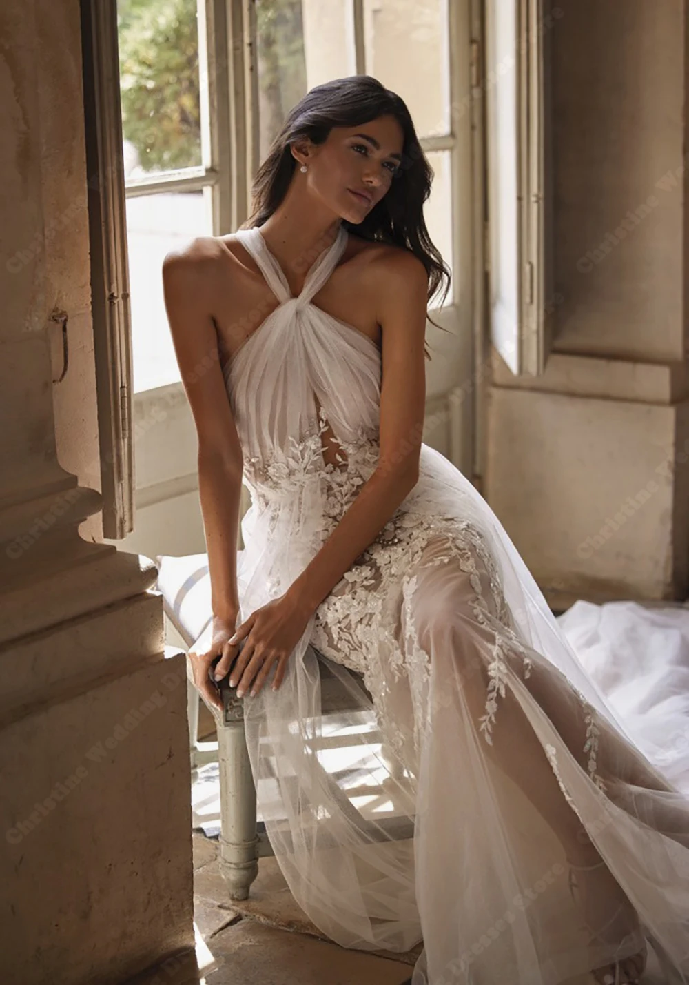 Halter Collar Tulle Wedding Dresses For Women Elegant Sexy Mermaid Bridal Gowns Princess Banquet Vestidos De Novias Customized