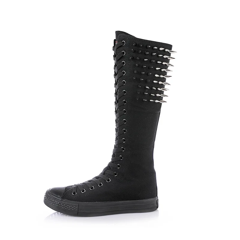 Spiked Klinknagel Schoenen Hoge Top Side Rits Student Canvas Schoenen Punk Laarzen Hoge Buis Casual Schoenen Sneakers Tenis Feminino