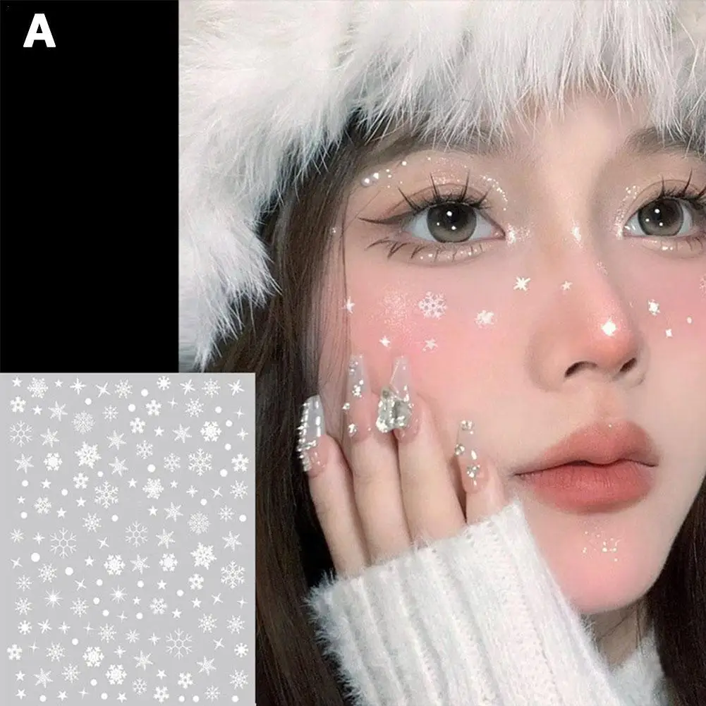 

Christmas Face Snowflake Sticker 5D White Snowflake Round Tattoo Eyeshadow Stickers Fo Festival Nail Body Makeup Bling Jewel DIY