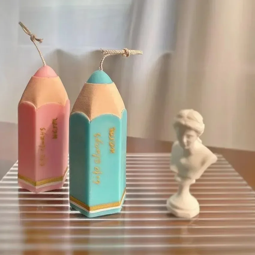 3D Pencil Shape Silicone Candle Mould DIY Cylindrical Aromatherapy Candle Soap Gypsum Resin Manual Candle Making Products Mold