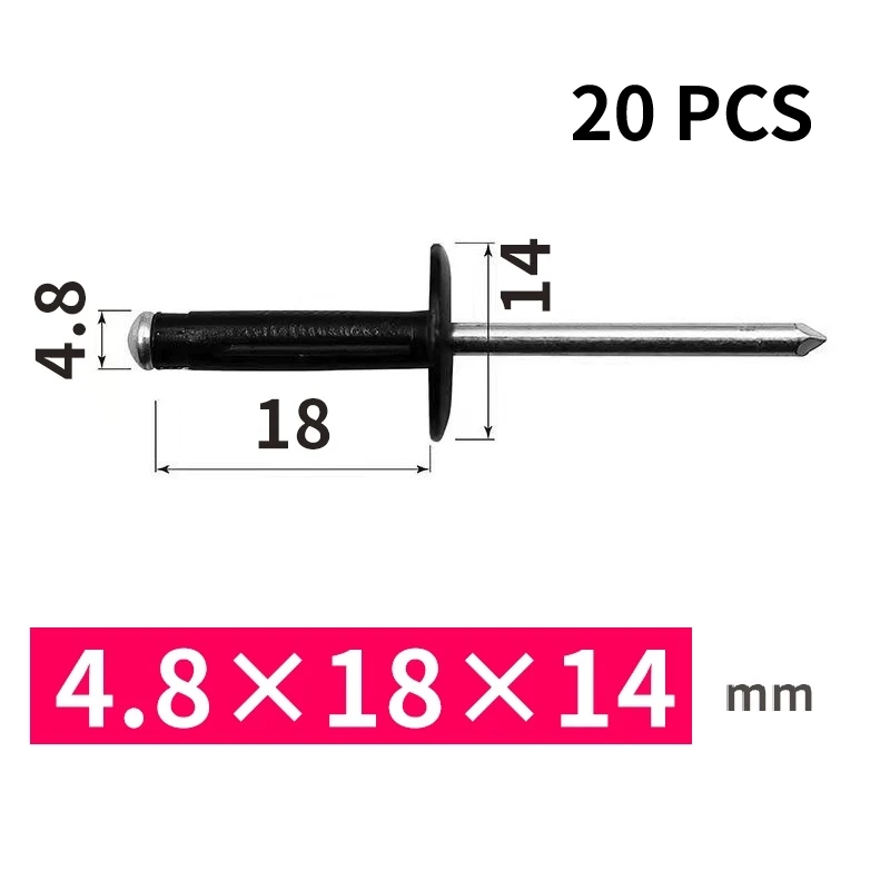 

Черная Большая складная потайная заклепка, 30 шт., заклепка для бампера из алюминиевого сплава, заклепка для складного типа, Remachadora 리벳 벳 4,8x18,8x14 мм, мягкий пластиковый материал