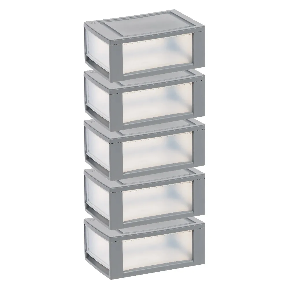 

6 Qt Small Plastic Drawers, Under Bed Storage Bins, Stackable, Modular 5Pk