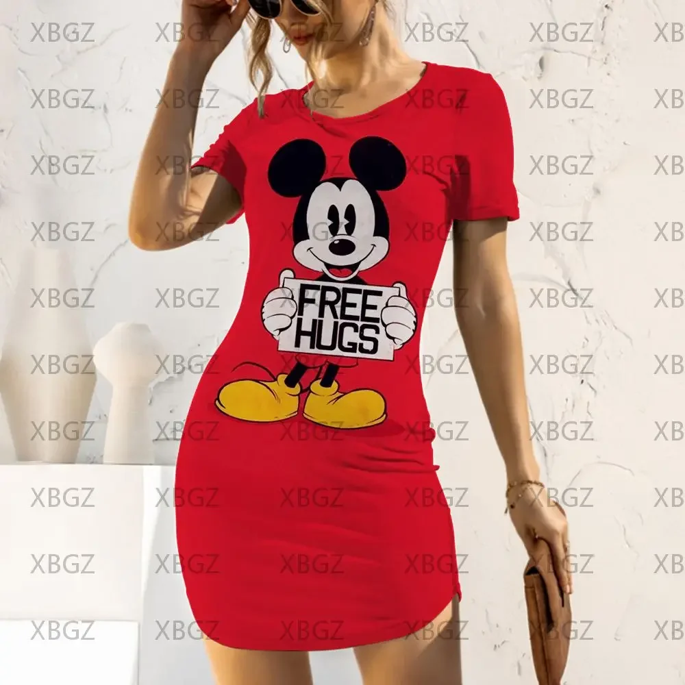 Minnie Maus Disney Mickey Sommerkleider Frau 2022 Frauen Sommerkleid sexy enge Mode Cartoon Top Print Slim Fit lässig