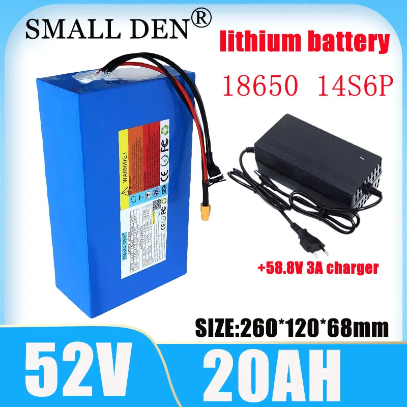 New 52V 20Ah lithium-ion battery 14S6P high-power BMS 48V 1500W electric scooter bike motorcycle battery+58.8V 3A charger