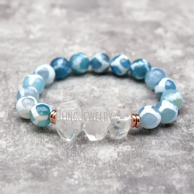 10pcs Healing Crystal Clear Quartz Nugget Women Blue Giraffe Agate Bead Bracelet Friend Boho Layering Jewelry Hippie Gift