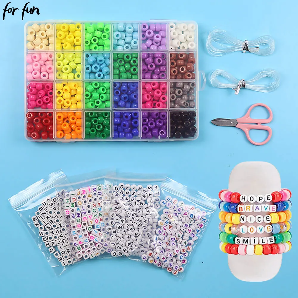 

For Fun DIY Color Small Horse Bead Set 24 Colors Loose Beads Kit 840pcs Plastic Children Handmade Bead String Bracelet Making