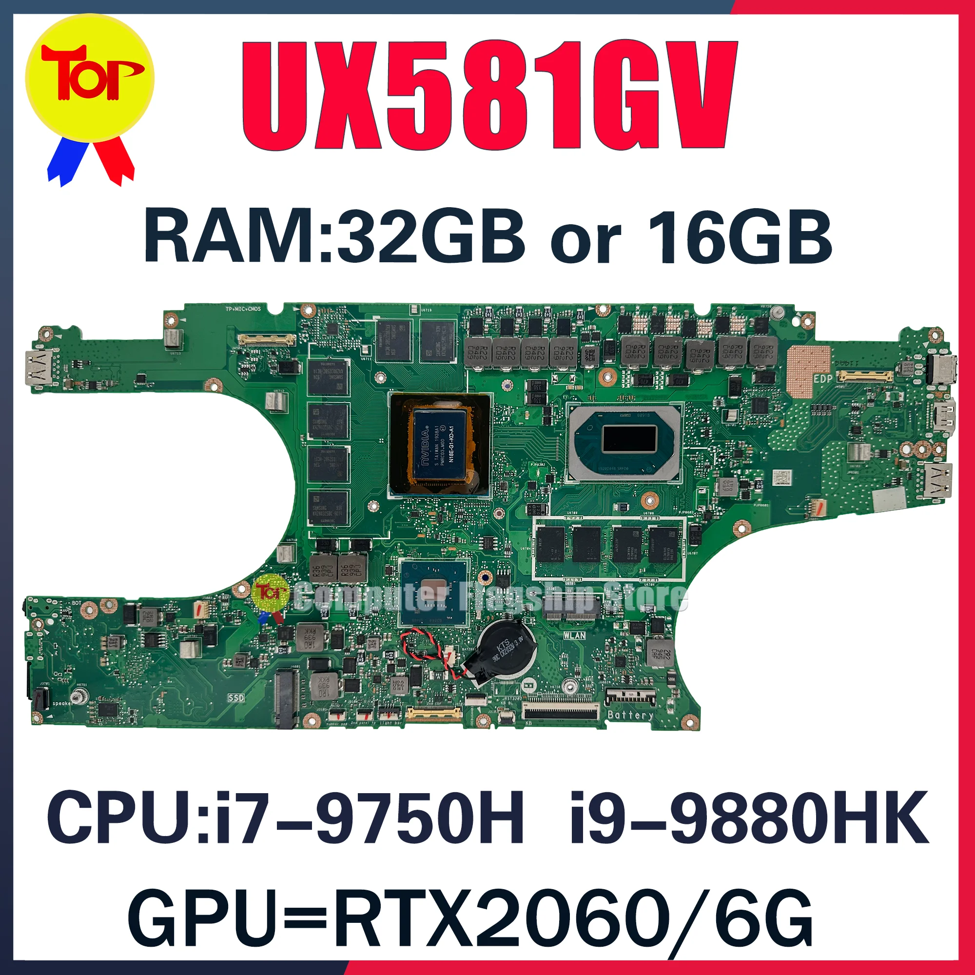 UX581GV Laptop Motherboard For ASUS Zenbook Pro Duo UX581 UX581G I7-9750H I9-9980HK 16G/32G-RAM RTX2060/V6G Mainboard 100% Testd