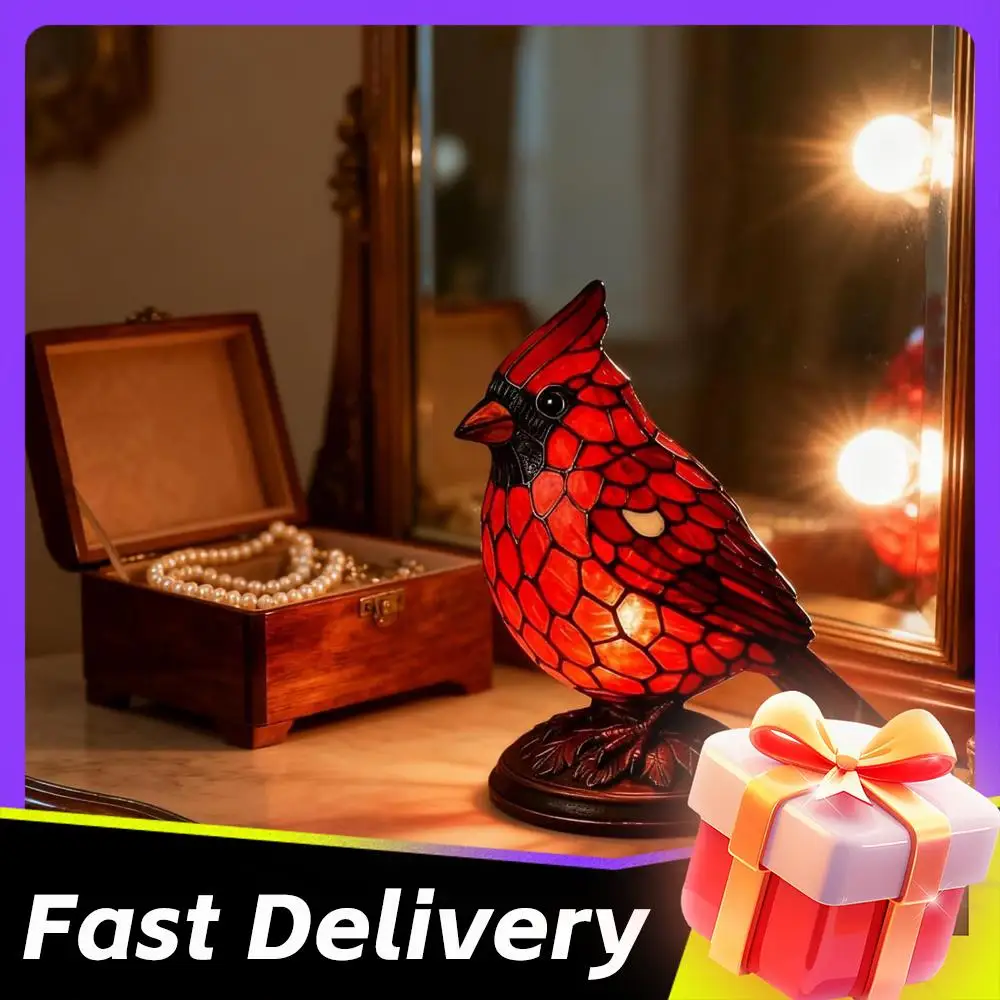 Desktop Red Brid Art Night Light Ornaments Bird Series Decoration Cardinal Lamp Decorative Red Bird Table Lamp Art Decor Light