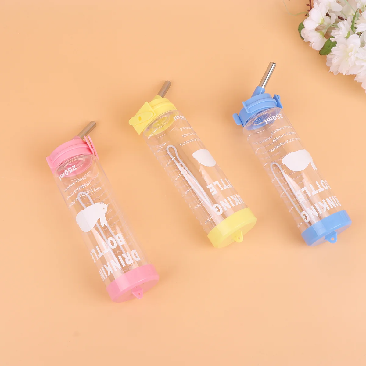 

3pcs 250Ml Pet Water Fountain Hanging Automatic Water Dispenser For Small Animals Portable Travel Bottle Steel Ball Design No