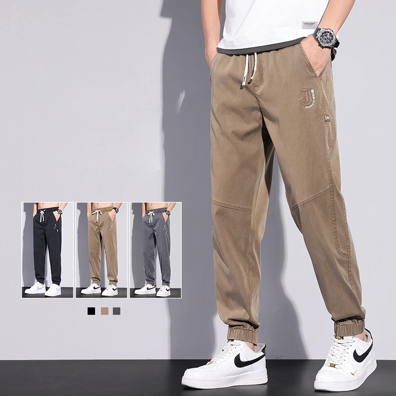 

Unvanqu Lyocell Tencel Casual Pants Men's 2024 Summer Thin Loose Harem Trousers Street Fashion Youth Hip Hop Jogging Sweatpants