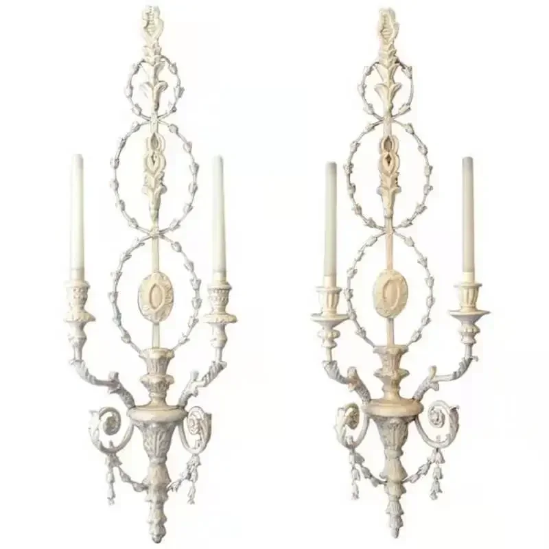 Big French Wall Lamp Retro Lights Vintage White Wall Sconce large Lighting For Living Room Bedroom Lobby foyer Church Farmhouse