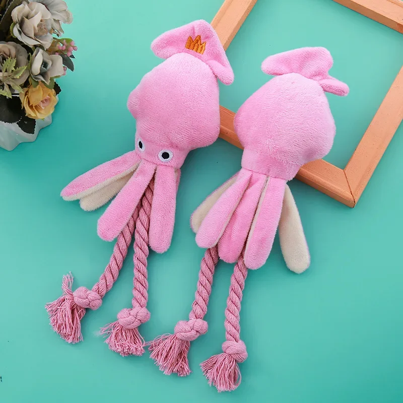 Pet Plush Toy for Small Large Dogs Cats Molar Training Squeaky Toys Octopus Shape Interactive Cotton Rope Toy Dog Accessories