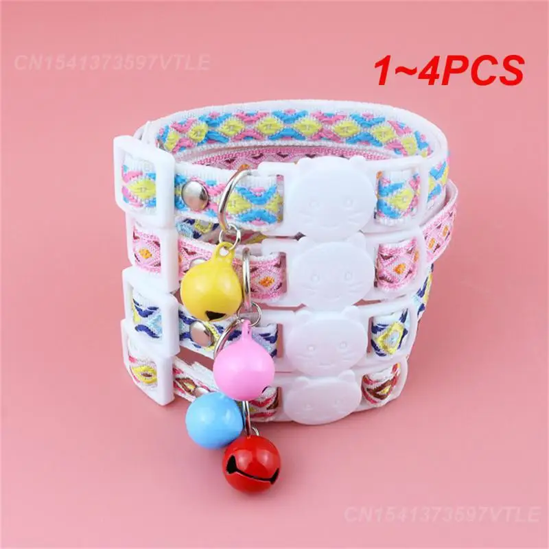 1~4PCS Cat Collar With Bells Adjustable Ethnic Jacquard Cat Collar Pet Supplies Safety Necklace Anti-choking