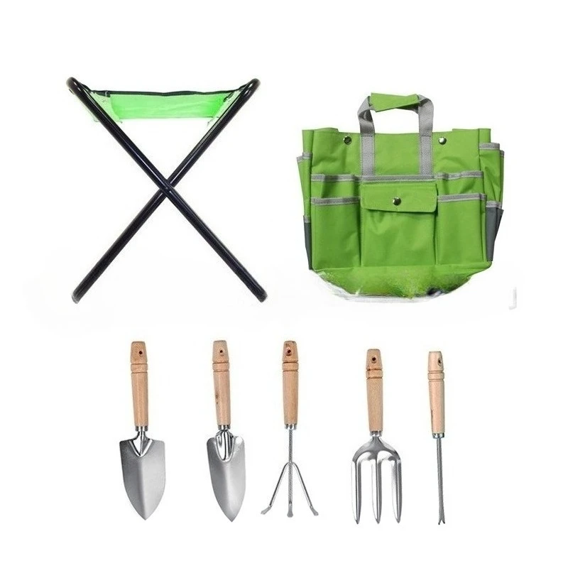 

Garden Kit Set Folding Stool Stainless Steel Gardening Tools