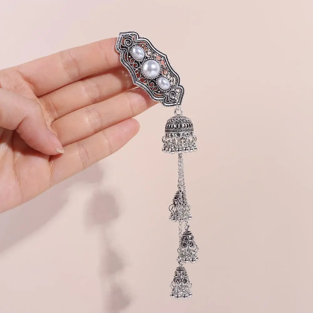 

Vintage Turquoise Tassel Bell Hair Clip Elegant Pearl Ethnic Style Hairpin Crystal Retro Chinese Style Hair Accessories Women