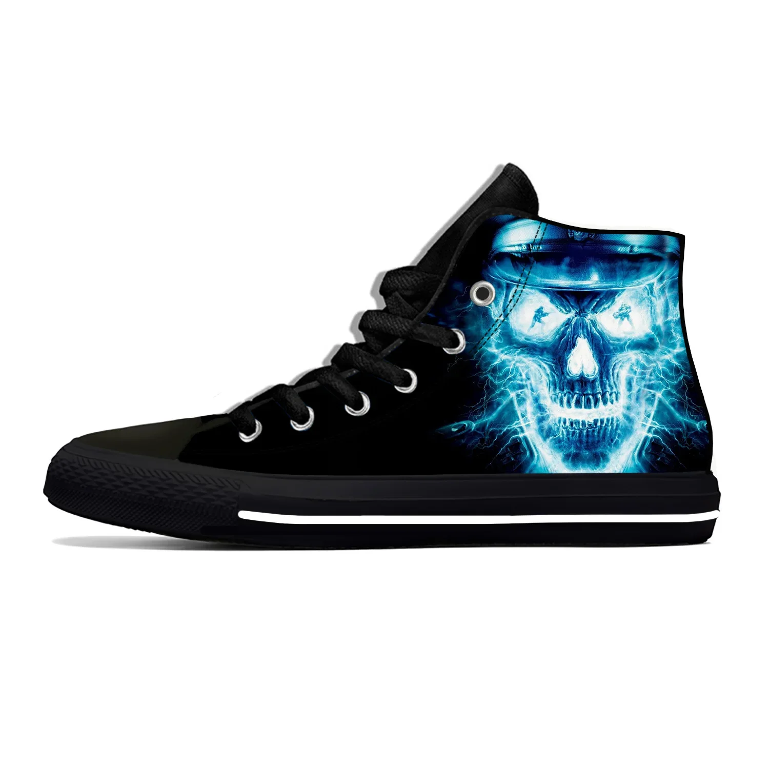 Fire Flame Flaming Skull Sketelon moda popolare scarpe di stoffa Casual High Top leggero traspirante stampa 3D uomo donna Sneakers