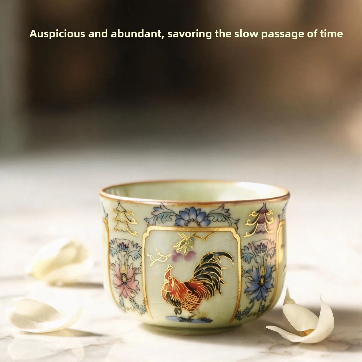 Cute Golden Rooster Four Blessings Teacup Premium Single Master Cup Home Kung Fu Tea Ceramic Tasting Cup Decor Teaware