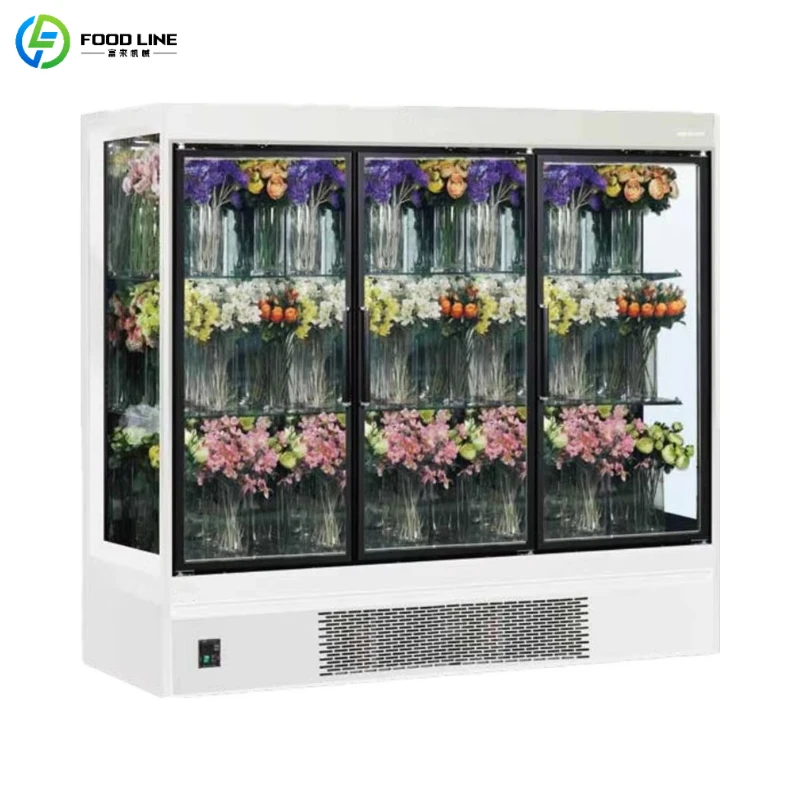Customized Wholesale Flower Display Cabinet Frost Free Air Cooled Vertical Panoramic Glass LED Light Floral Showcase Cooler