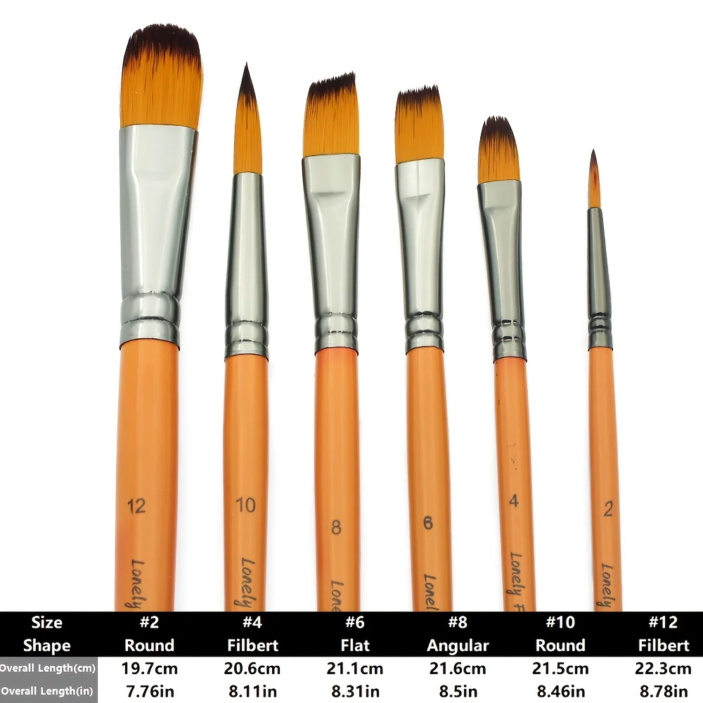 Paint Brushes Set, 1 Pack 6Pcs Paintbrushes Nylon Hair Artist Paint Brushes, for Acrylic Oil Watercolor, Miniature Detailing
