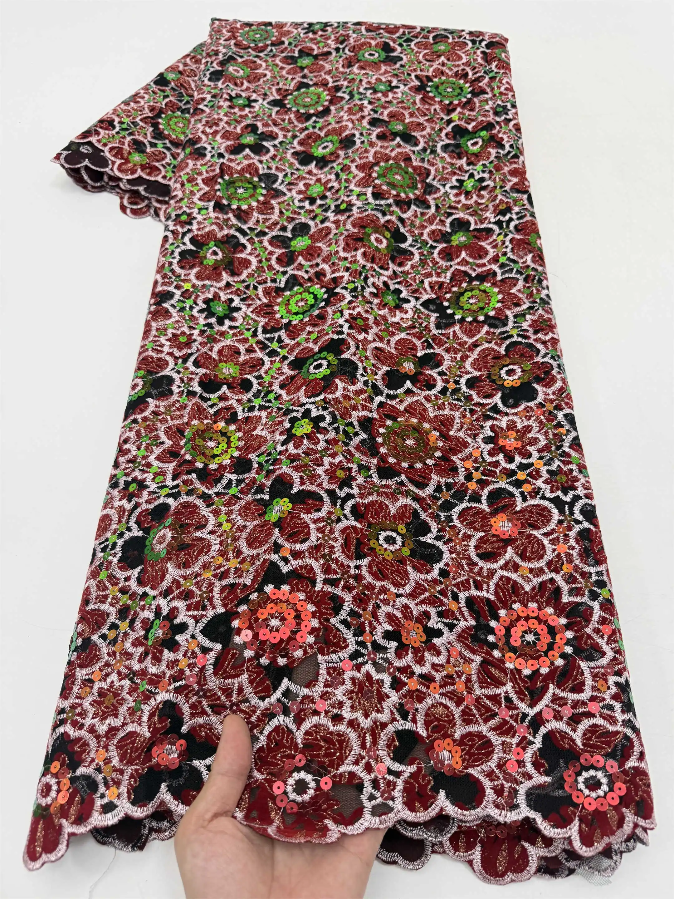 African Flocking lace fabric with Sequins French Mesh Velvet Fabric  Sequins Glitters Lightweight for Celebrants Occasions