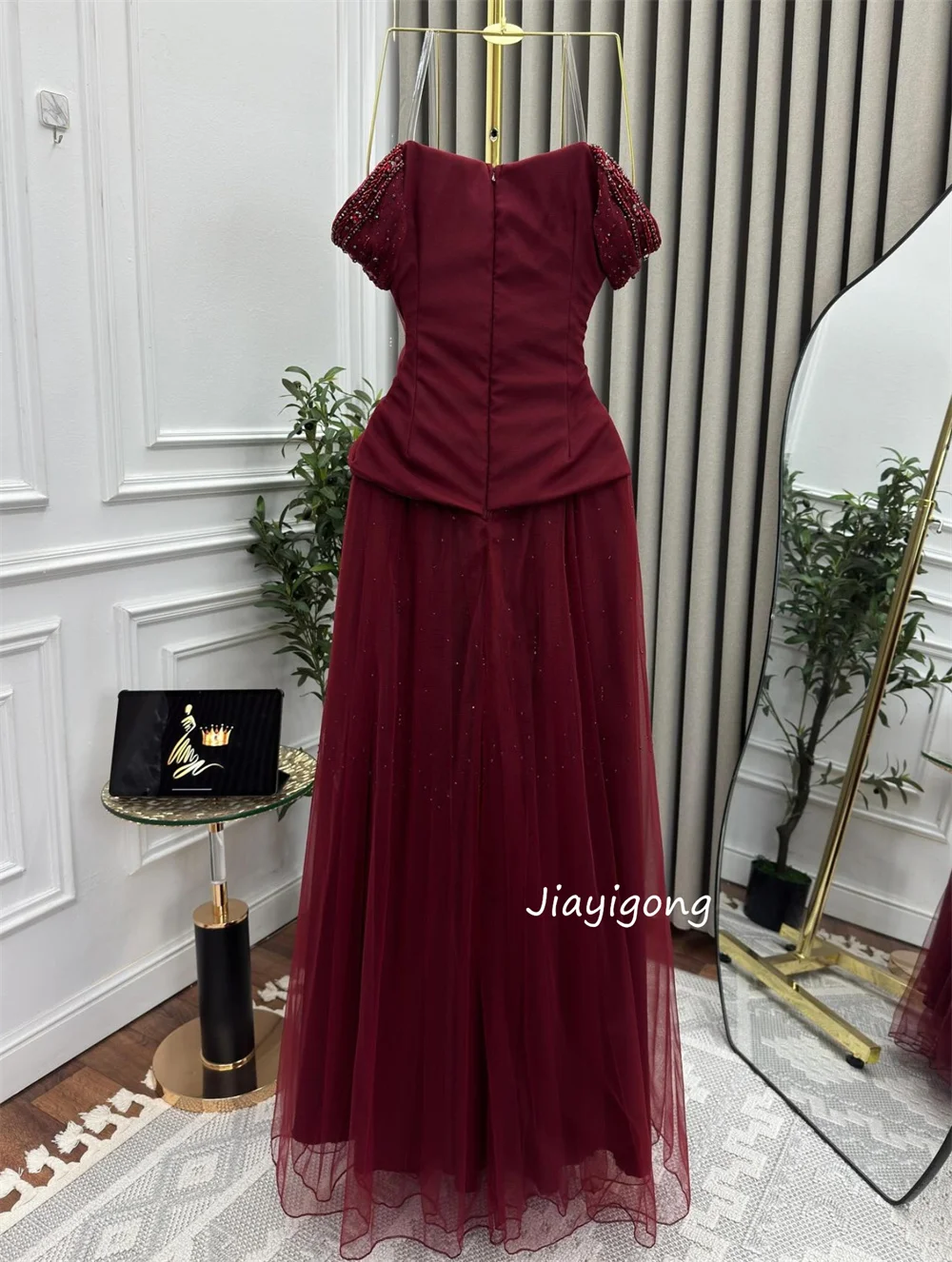Customized Matching Jersey Pleat Sequined A-line Off-the-shoulder Long Dresses Evening Dresses Luxury 2025 Exquisite Modern