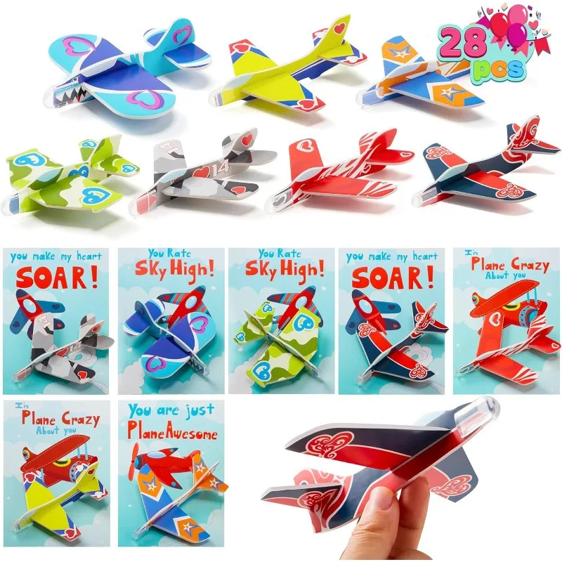 

JOYIN 28 Pack Valentines Day Gifts Cards, Valentine'S Greeting Cards with Foam Airplanes Valentine Classroom Exchange Party Favo