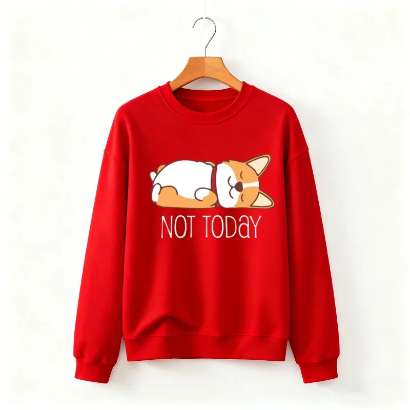 لطيف فصيل كورجي هدية مضحك الكلب عاشق ليس اليوم كسول الحيوان البلوز عارضة أزياء لينة مريحة الخريف والشتاء قمم الحرارية