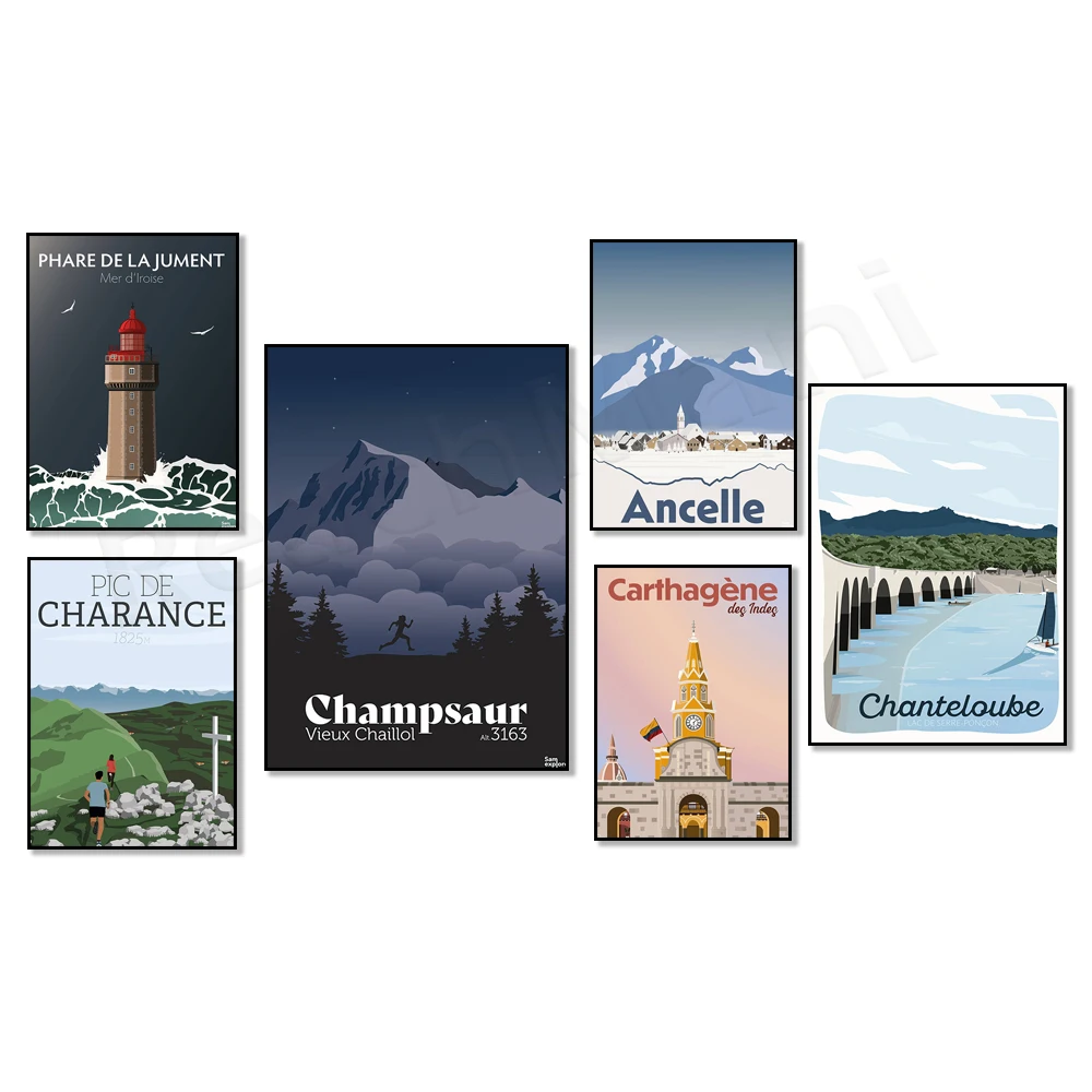 Cartagena de Indias، Orec-sur-Loire، Lake Serre-Poncon - مجداف، Champsaur، Lighthouse of the Mare، ملصق Pic de Charance