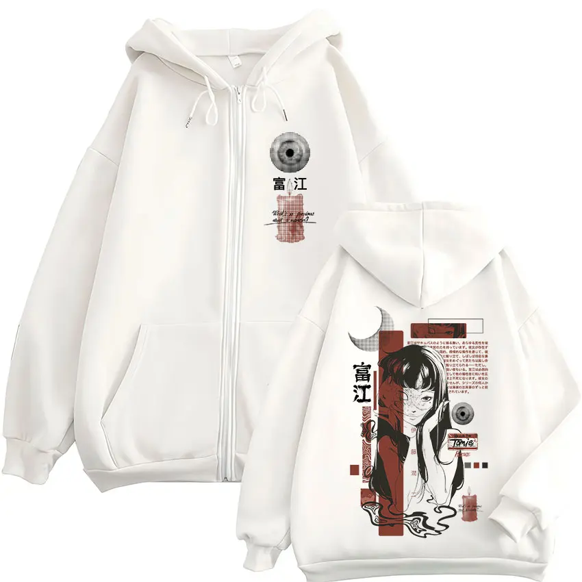 Tomie Junji Ito Anime Manga Gothic Zipper Hoodies Men's Casual Zip Up Hooded Sweatshirts Fashion Hip Hop Long Sleeves Pullovers