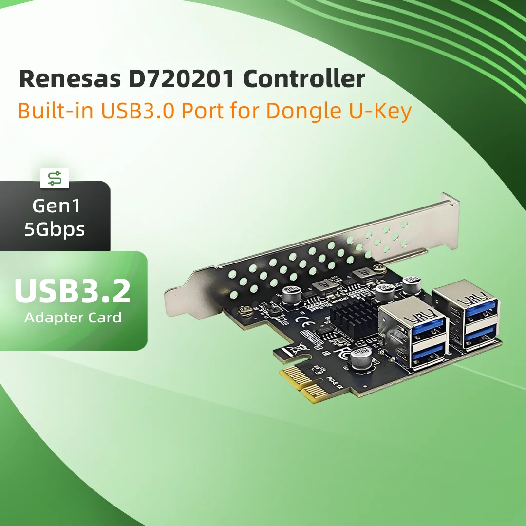 USB3.0 Port PCIe USB3.2 Gen1 Expansion Card 5Gbps D720201 Controller Built-in  for Dongle USB Key Security Token Desktop Adapter