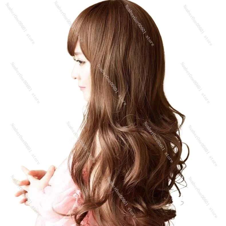 Female Wig with Long Curly Hair, Slanted Bangs, Big Waves, Invisible and Seamless, Fluffy and Natural, Realistic