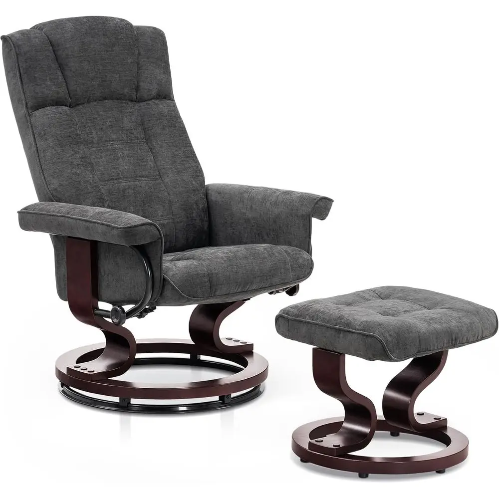 

Grey Chenille Fabric Swivel Recliner with Ottoman for Small Spaces, Ideal for Living Rooms, Bedrooms, and Offices