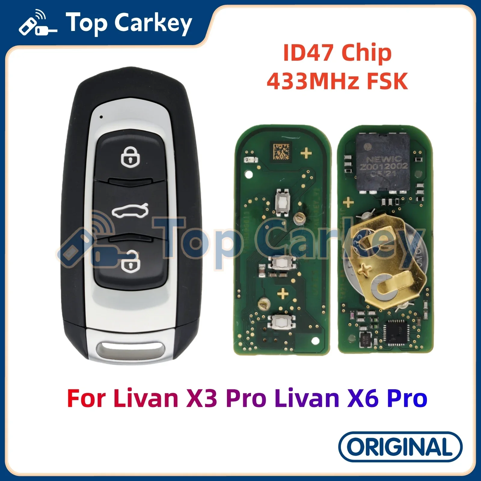

TopCarkey Original Replacement Key Shell Case and Smart Remote Key ID47 Chip 433MHz for LIVAN Livan X3 Pro Livan X6 Pro