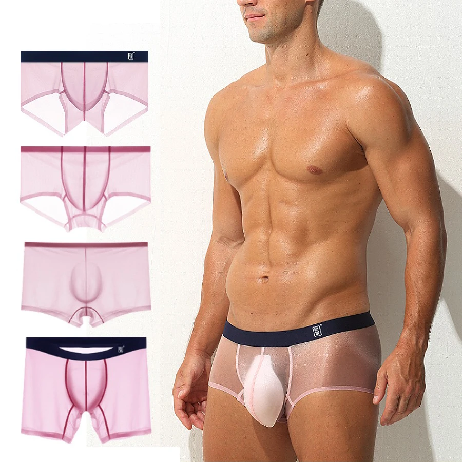 4PCS Men's Underwear Ice Silk Traceless Breathable Nude Boxer Shorts Ultra-thin High Permeability