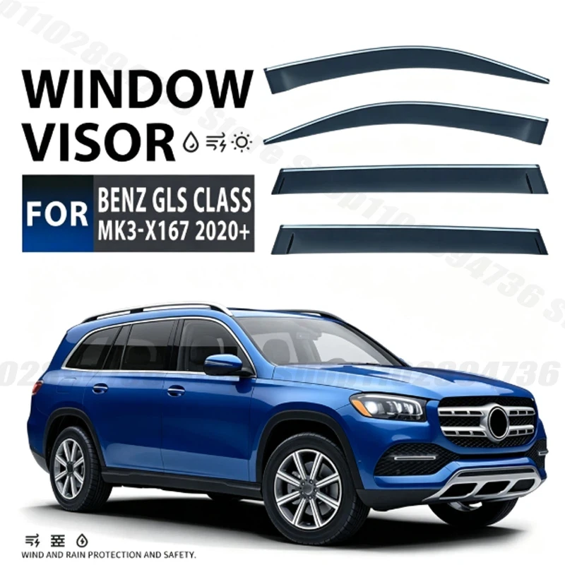 Window Visors for Mercedes-Benz GLS Class 4pcs Side Window Rain Guard Wind Deflector Weathershield Vent Visor for Car Windows