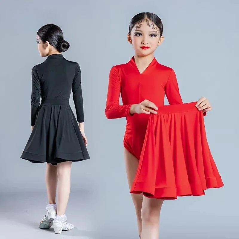 2025 여자 라틴 댄스 드레스 전문 경쟁 의류 긴 소매 형광 컬러 드레스 차차 룸바 댄스웨어