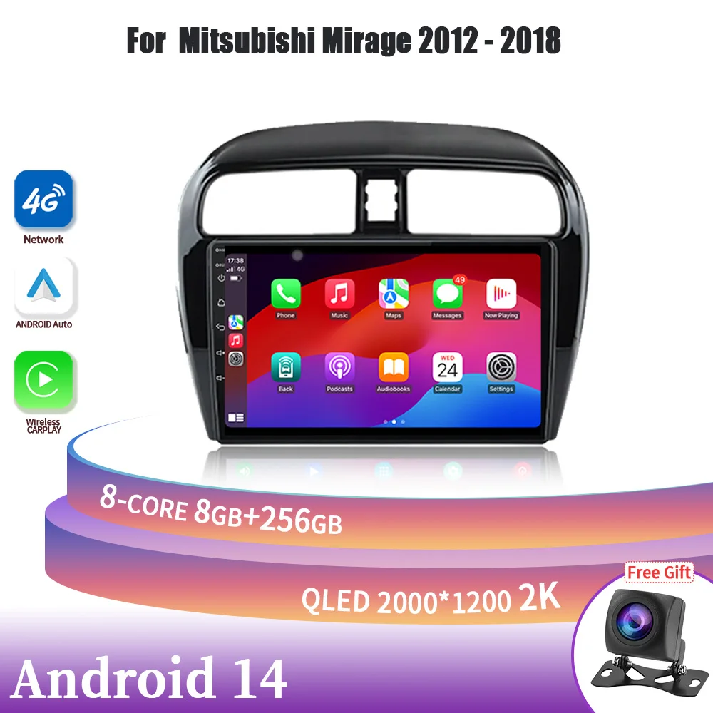 

For Mitsubishi Mirage 2012-2018 2Din Android 14 Car Radio Multimedia Navigation Wireless Carplay Stereo 2DIN Head Unit Screen