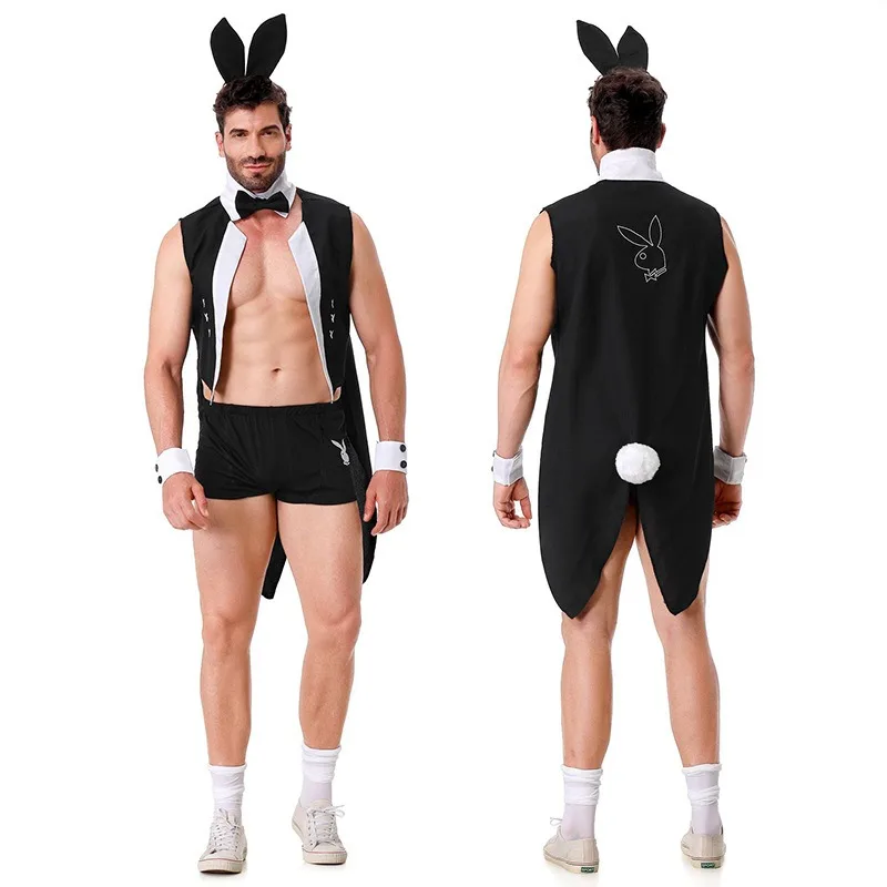 

Sexy Mens Cosplay Costume Bunny Gothic Lingerie Outfit Roleplay Suit with Ears Tail Halloween Party Stage Performance