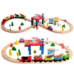 Wooden Train Track Highway Set Wooden Railway Electric Magnetic Train Toy Fit For All Brand Wood Tracks Toys For Boys G5