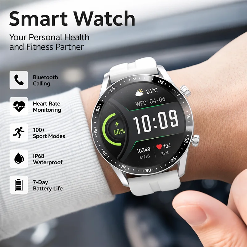 2026 Smartwatch Bluetooth-Anruf 100+ Sportmodi IP68 wasserdicht Herzfrequenz Blutdruck/Sauerstoff Fernbedienung GPS-Tracking HT22