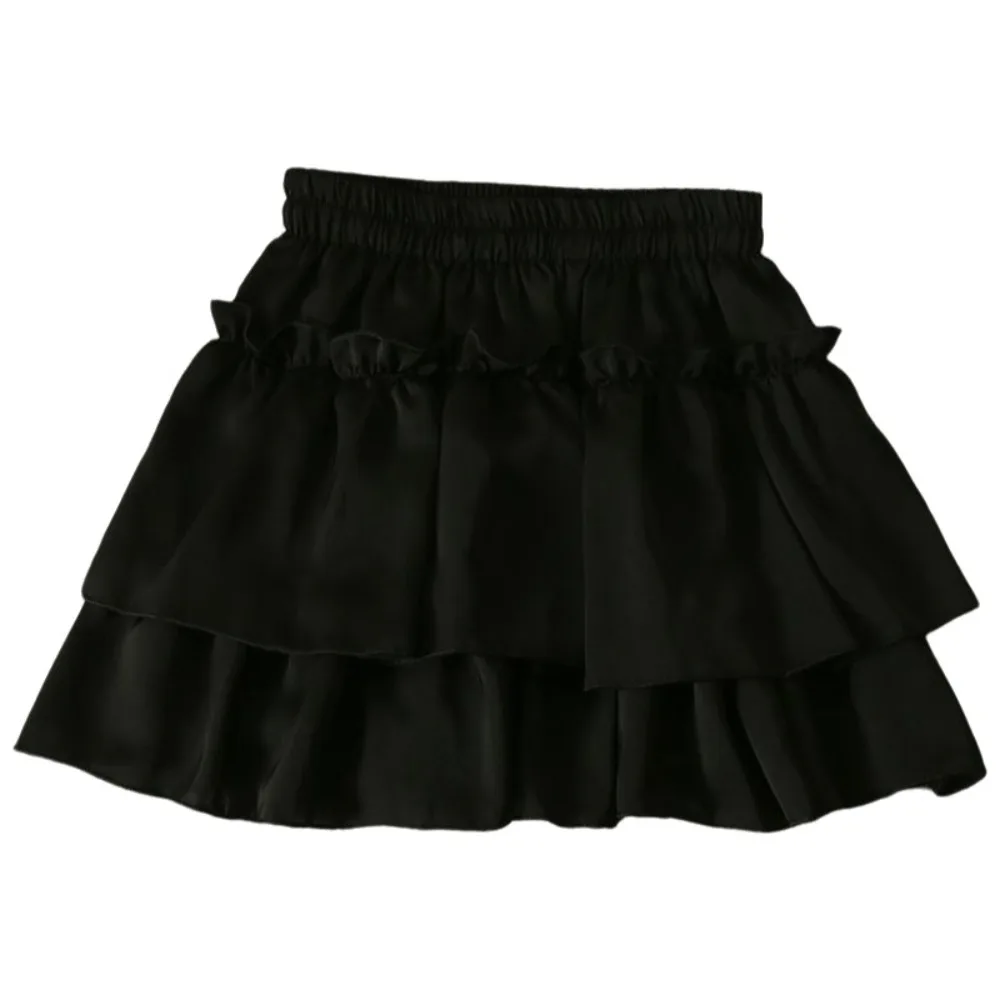 

Chic Sweet Style Pleated A-Line Skirt Versatile Basic Cut Tiered Skirt High Waist Elegant Ruffle Skirt Date Night