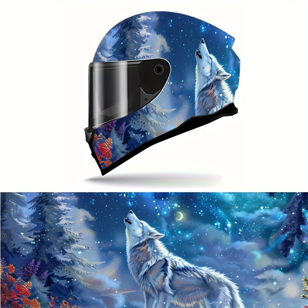 

Moonlit Wolf Howling PVC Motorcycle Helmet Vinyl Wrap, Self-Adhesive Waterproof Sticker, Anti-Scratch Decorative Film for Full F