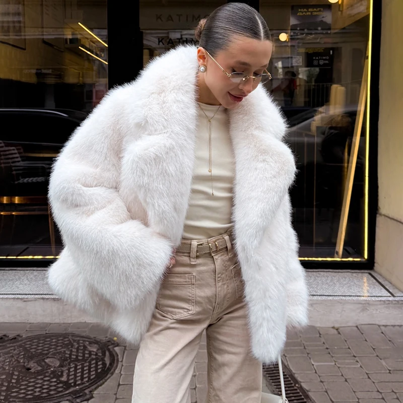 토르노바 스트리트웨어 인조 모피 코트 여성용 우아한 루즈핏 레이스업 캐주얼 숏 재킷 2025 겨울 신상 여성용 보온 퍼리 코트