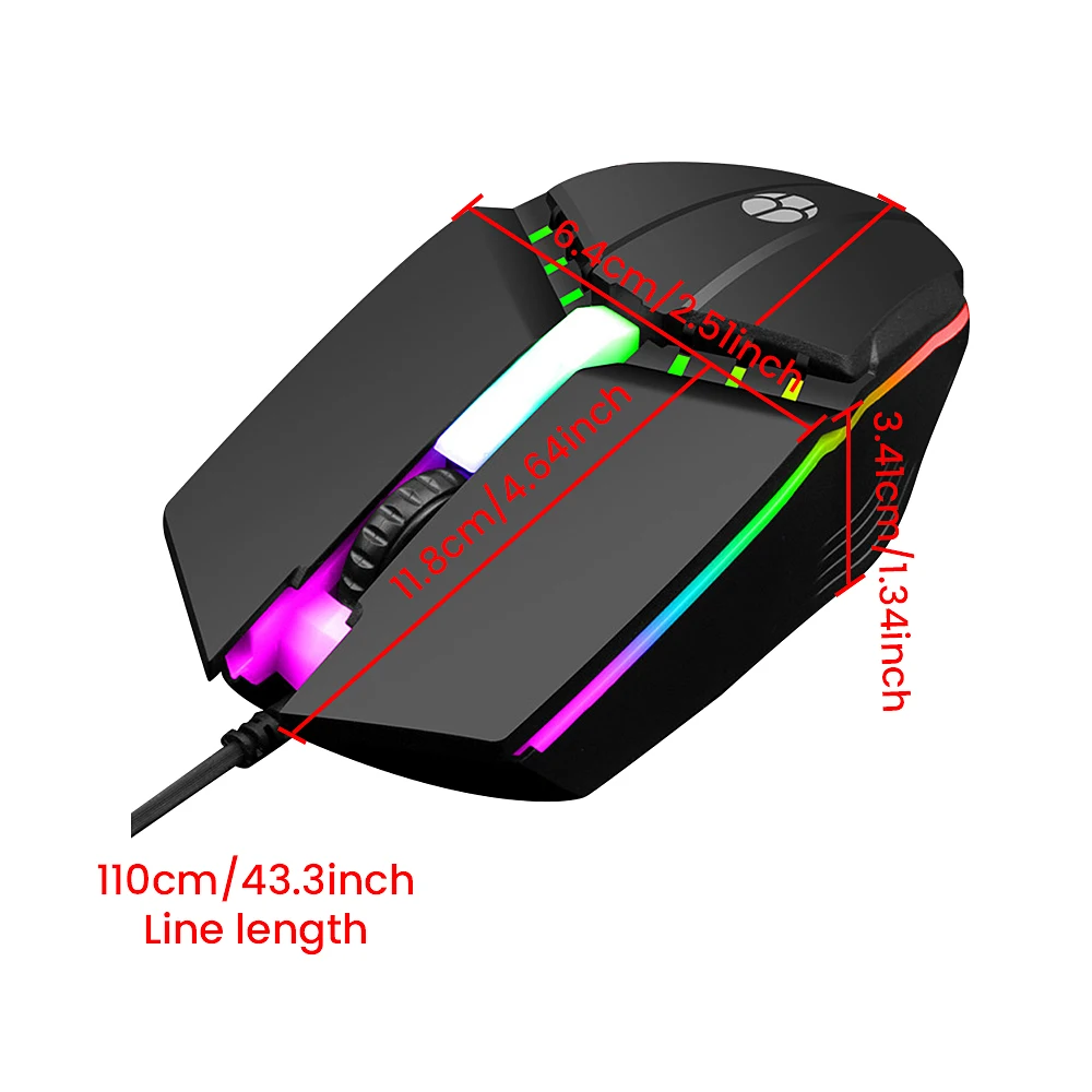 Проводная игровая мышь USB с разрешением 1200 точек на дюйм, светодиодная, красочная, светящаяся, эргономичная, механическая, 4 кнопки, офисные геймерские мыши для ПК, ноутбука