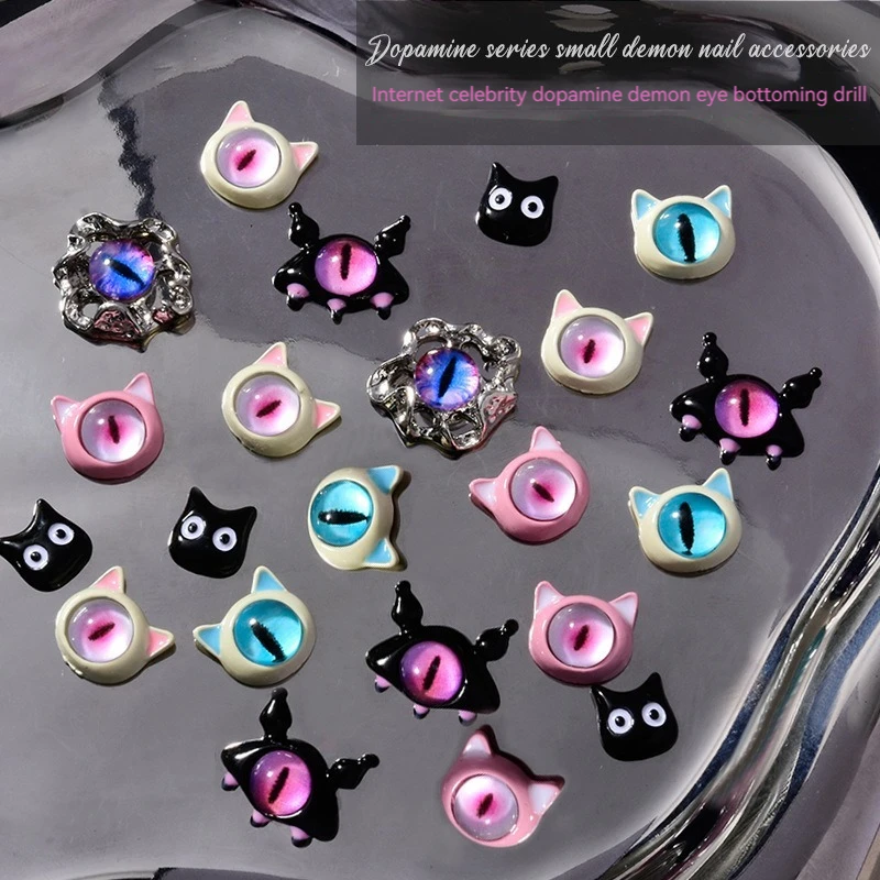 

Nail Art Cartoon Decals DIY Cute Dopamine Demon Eye Pattern Halloween Metal Manicure Slider Decoration 5pcs