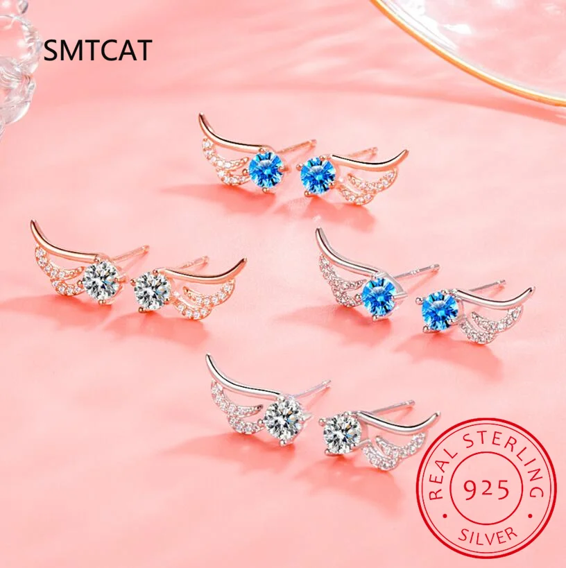 جولة الطبيعية الأزرق توباز 925 فضة أجنحة زاوية قرط الاذن المرصع للنساء بيان الأحجار الكريمة والمجوهرات Brincos de Prata #3