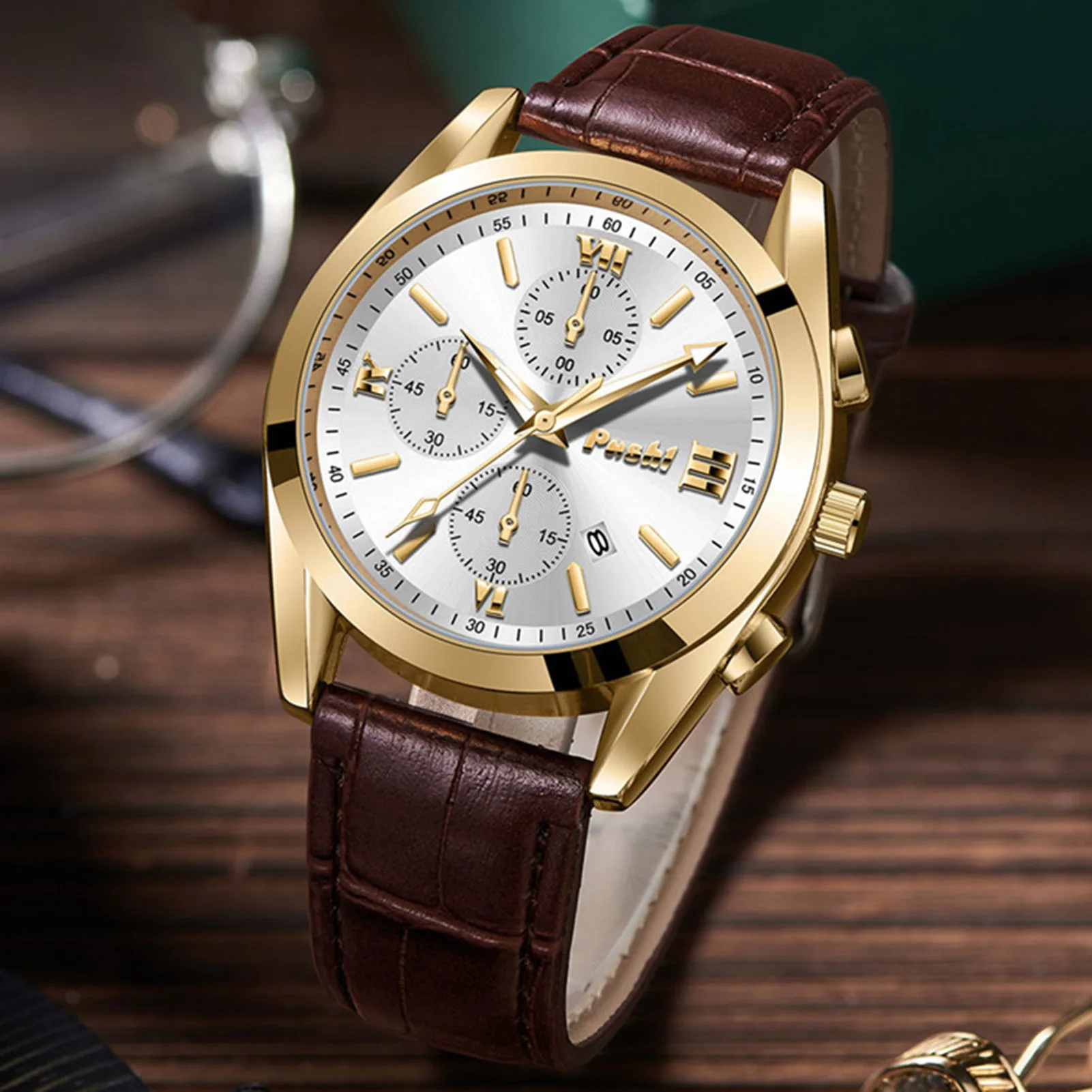 

Men's Classic Quartz Watch Easy to Read Three-Hand Watches PU Leather Band for Business Meeting Dating